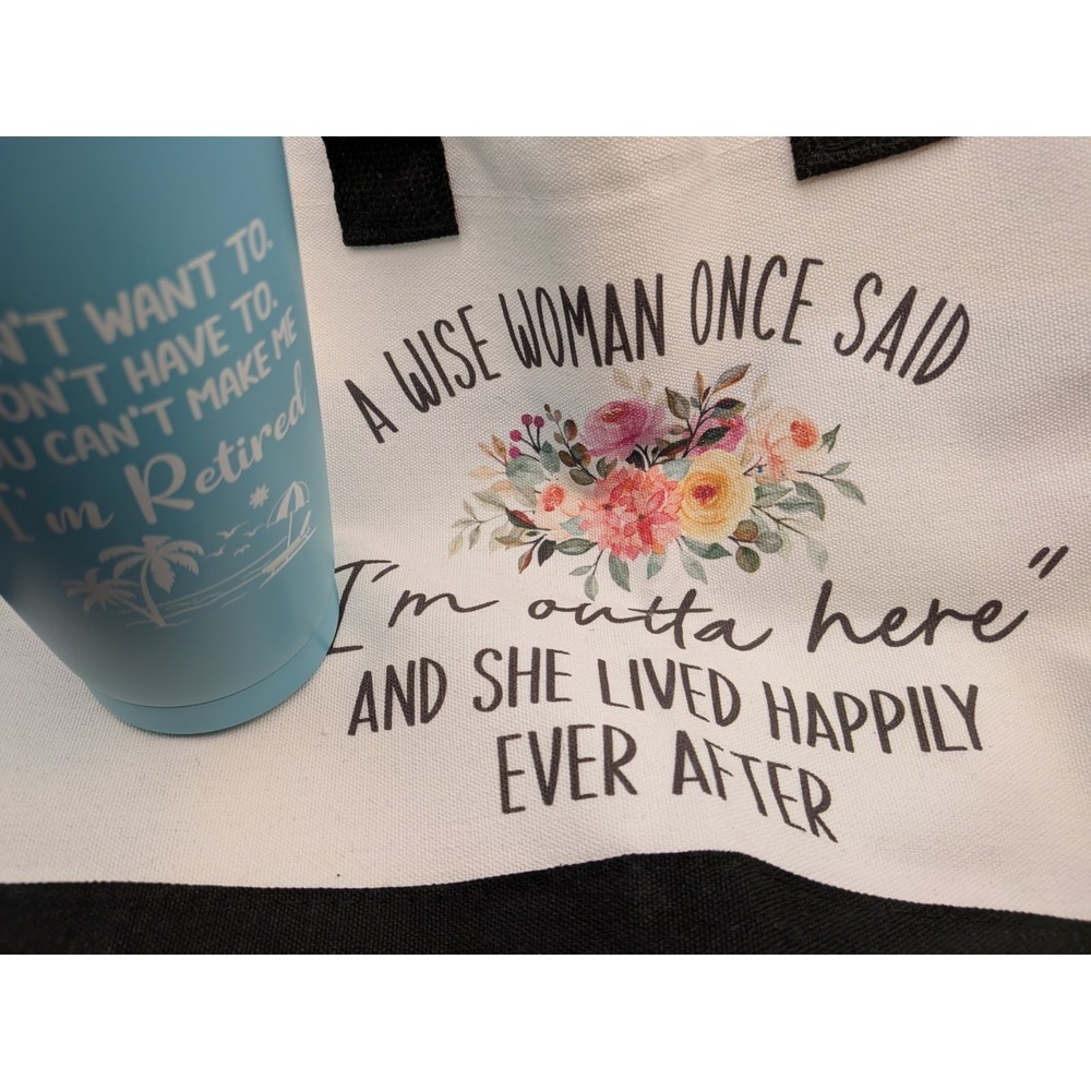 Women Retirement Gift Set Insulated 20oz Tumbler & Zippered Canvas Tote Bag Blue - Picture 2 of 7